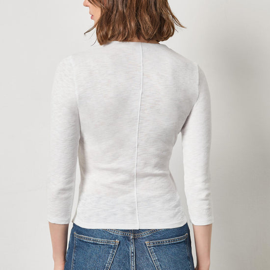Ribbed Slub 3/4 Sleeve Surplice Womens Top White A2