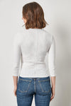 Ribbed Slub 3/4 Sleeve Surplice Womens Top White A2