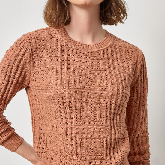 Patchwork Stitch Crewneck Sweater Womens Sweater Driftwood A1