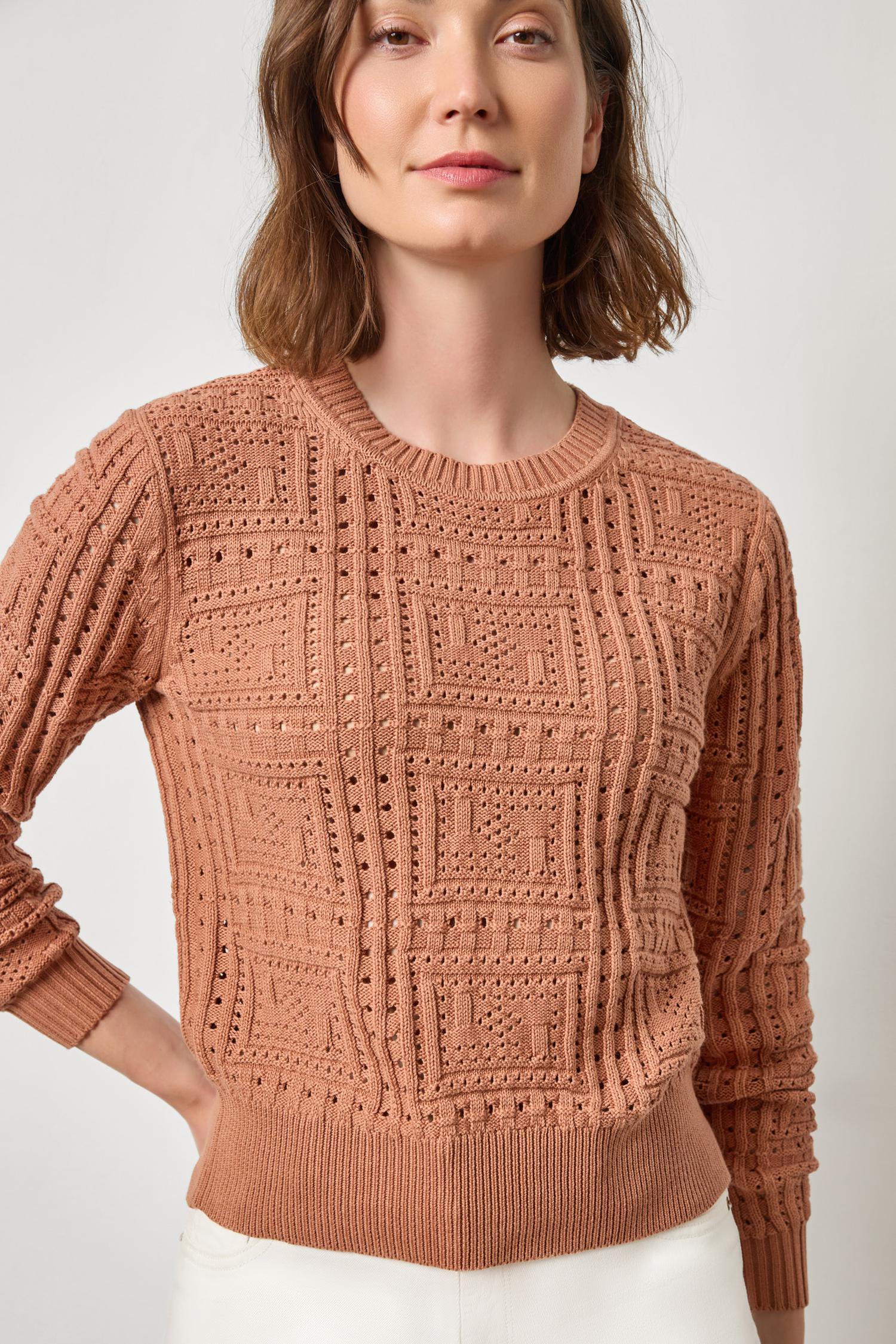 Patchwork Stitch Crewneck Sweater Womens Sweater Driftwood A1