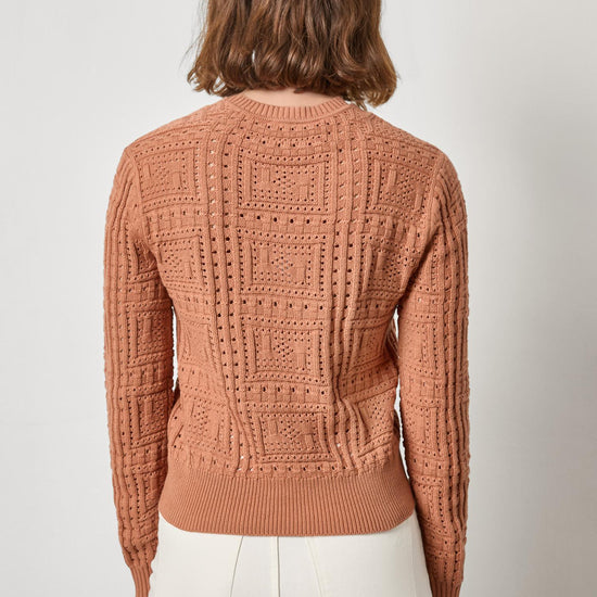 Patchwork Stitch Crewneck Sweater Womens Sweater Driftwood A2