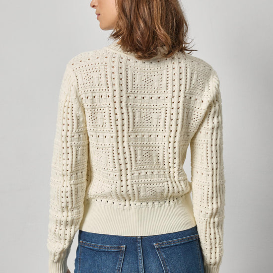 Patchwork Stitch Crewneck Sweater Womens Sweater Ecru A2