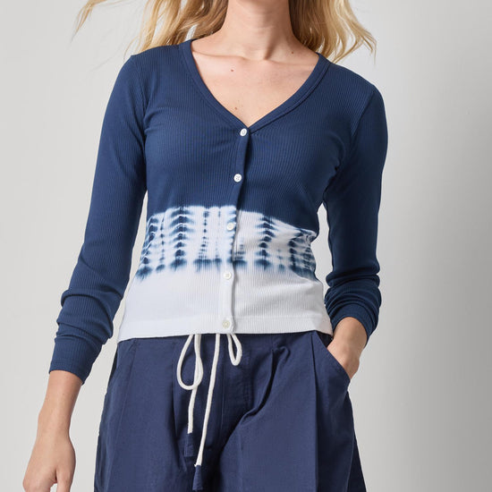 Bamboo Dye V-Neck Cardigan Womens Top Navy Dye A1