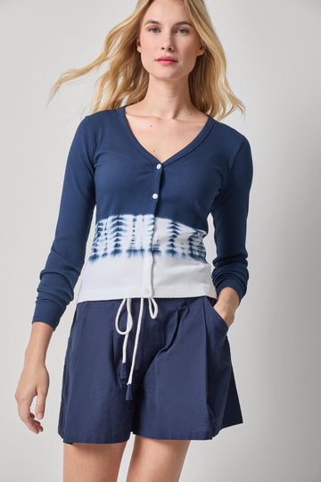 Bamboo Dye V-Neck Cardigan Womens Top Navy Dye A1