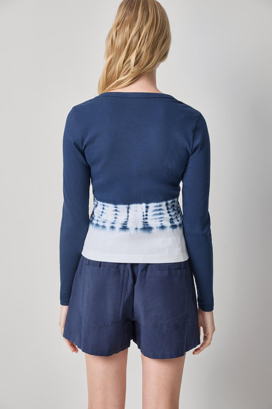 Bamboo Dye V-Neck Cardigan in color Navy Dye Image A2