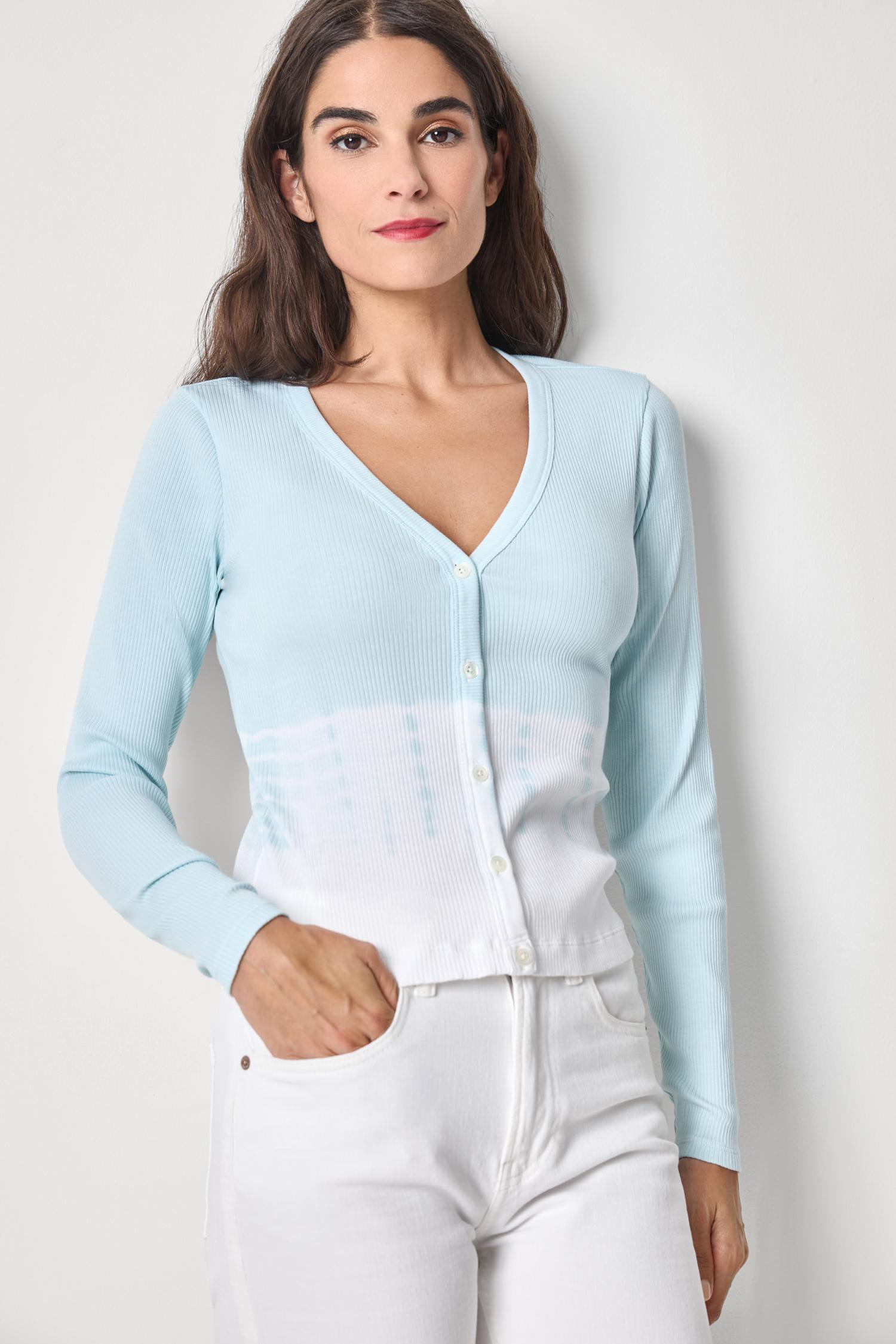 Bamboo Dye V-Neck Cardigan Womens Top Seabreeze Dye A1