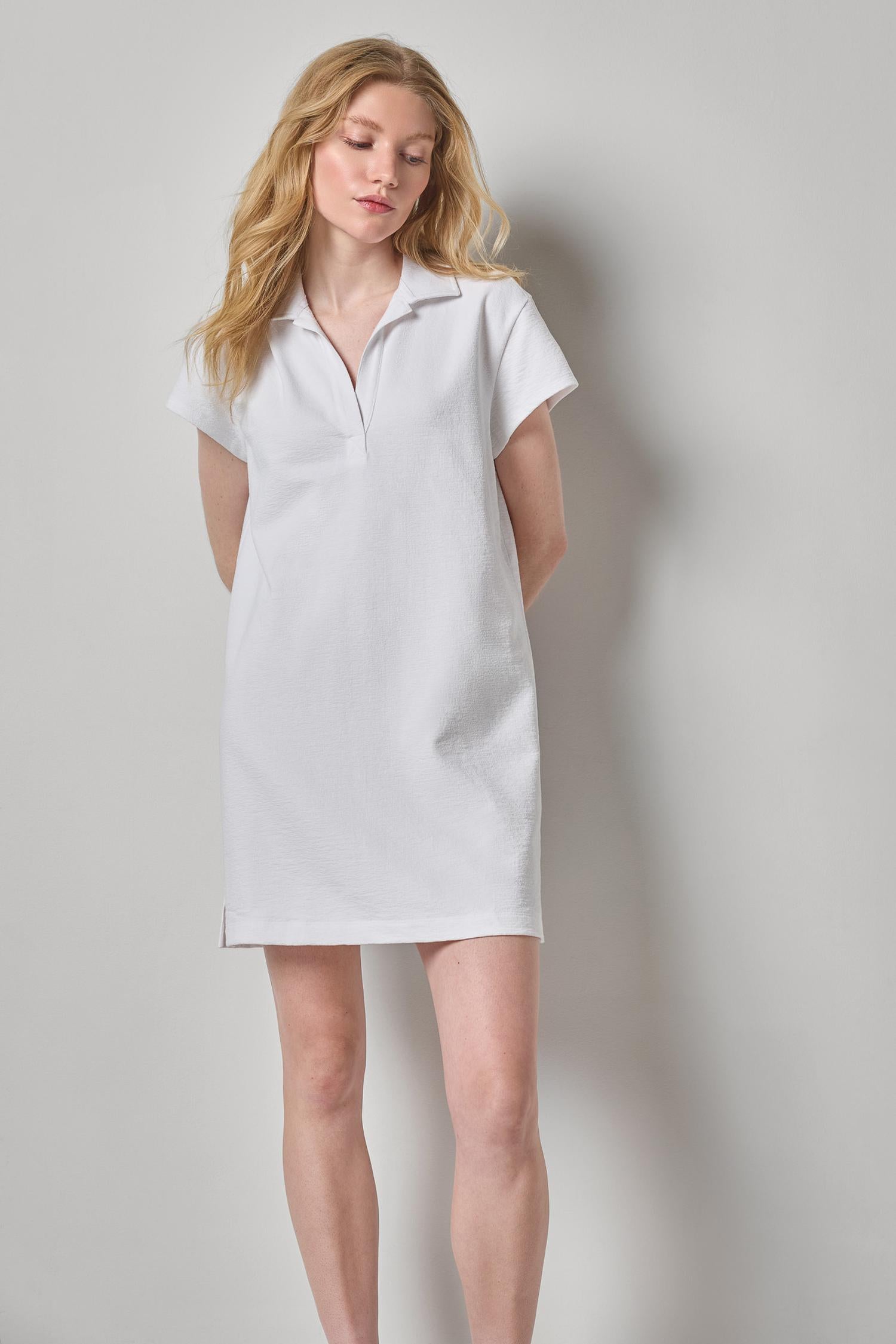 Textured Terry Tunic Dress Womens Dress White A3