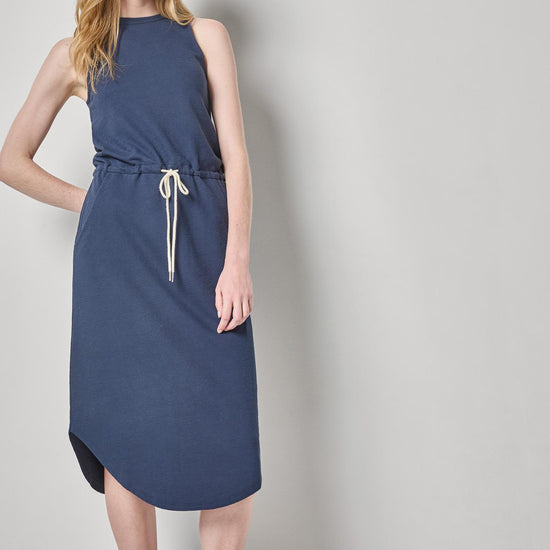 Textured Terry Shirttail Midi Dress Womens Dress Navy A1