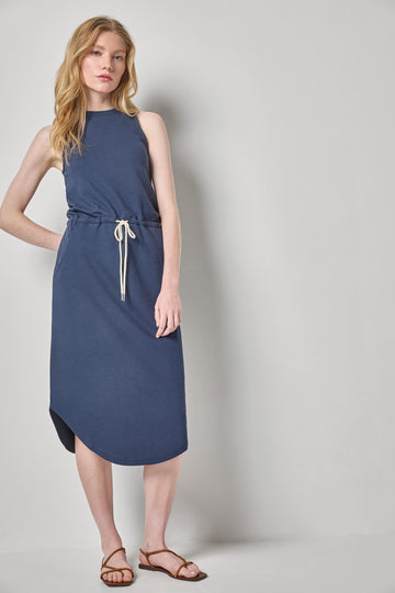 Textured Terry Shirttail Midi Dress Womens Dress Navy A1