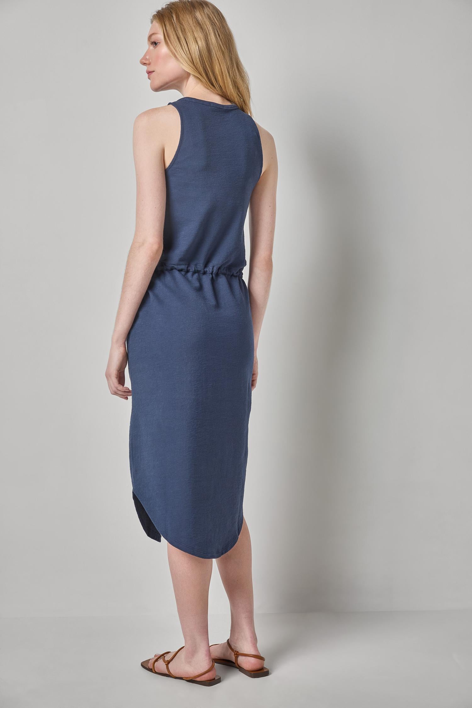 Textured Terry Shirttail Midi Dress Womens Dress Navy A2