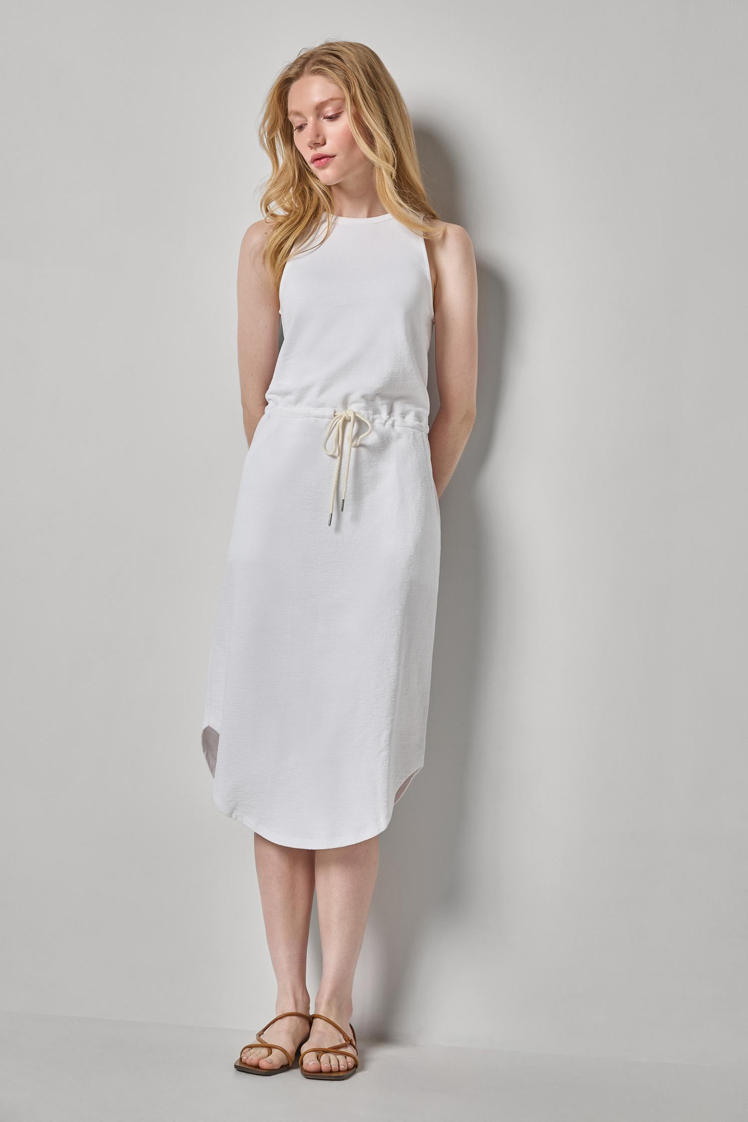 Textured Terry Shirttail Midi Dress Womens Dress White A1