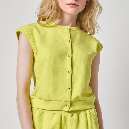 Textured Terry Sleeveless Cardigan Womens Top Limeade A1