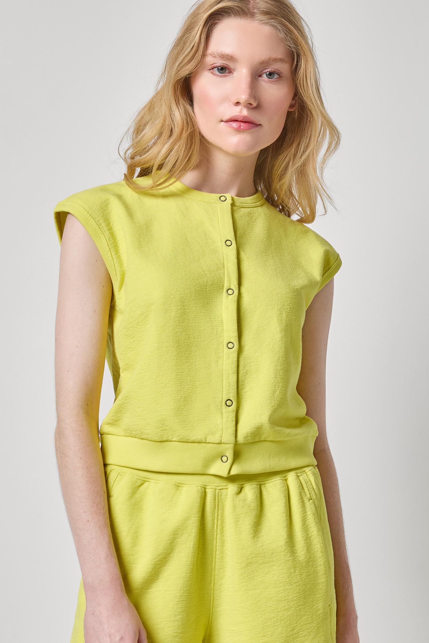 Textured Terry Sleeveless Cardigan Womens Top Limeade A1