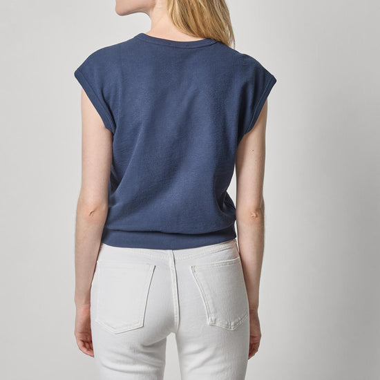 Textured Terry Sleeveless Cardigan Womens Top Navy A2