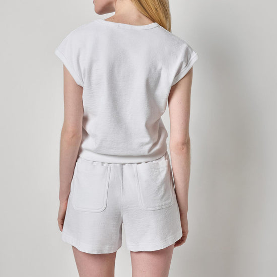 Textured Terry Sleeveless Cardigan Womens Top White A2