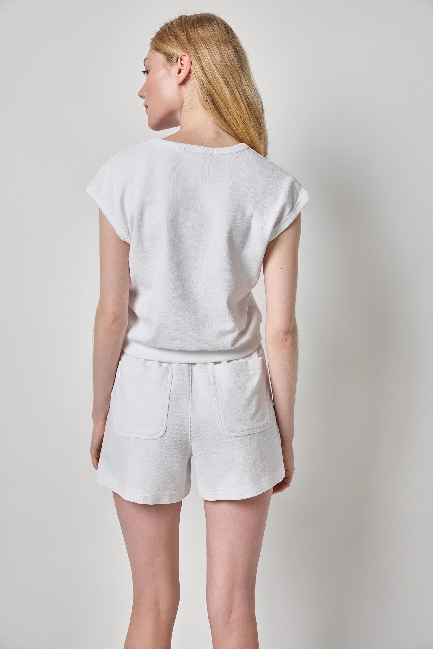 Textured Terry Sleeveless Cardigan Womens Top White A2