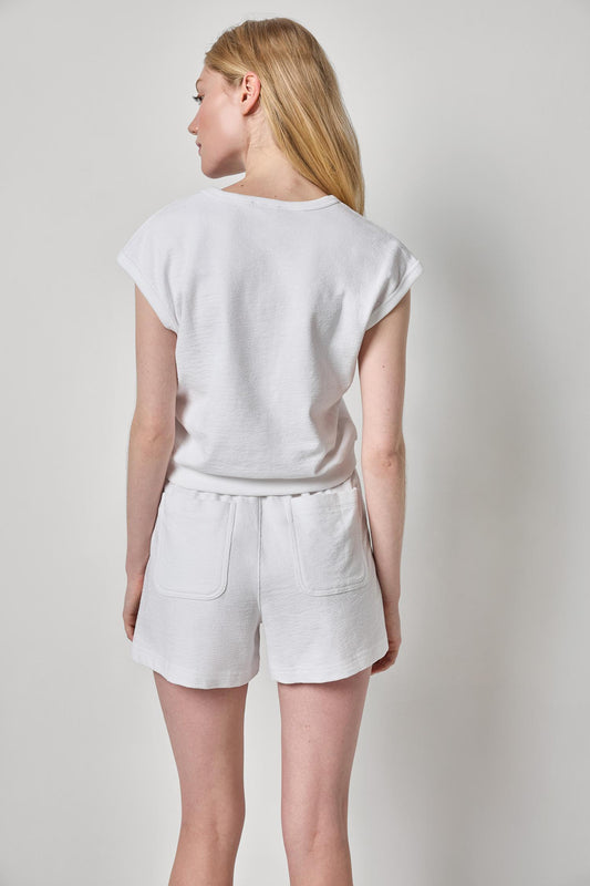 Textured Terry Sleeveless Cardigan Womens Top White A2