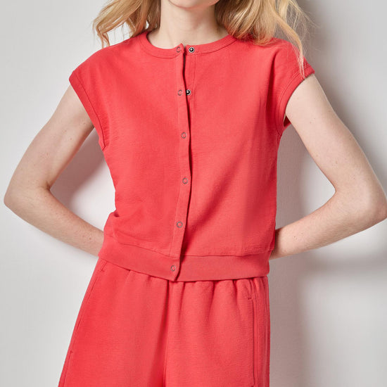 Textured Terry Sleeveless Cardigan Womens Top Zinnia A1