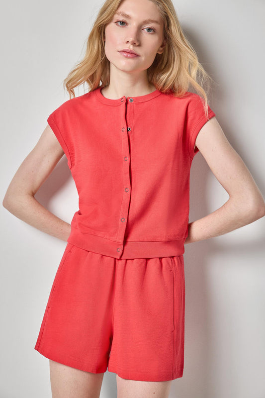 Textured Terry Sleeveless Cardigan Womens Top Zinnia A1