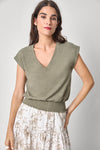 Smocked Hem V-Neck Womens Top Fern A1