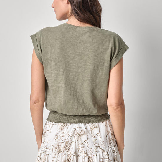 Smocked Hem V-Neck Womens Top Fern A2