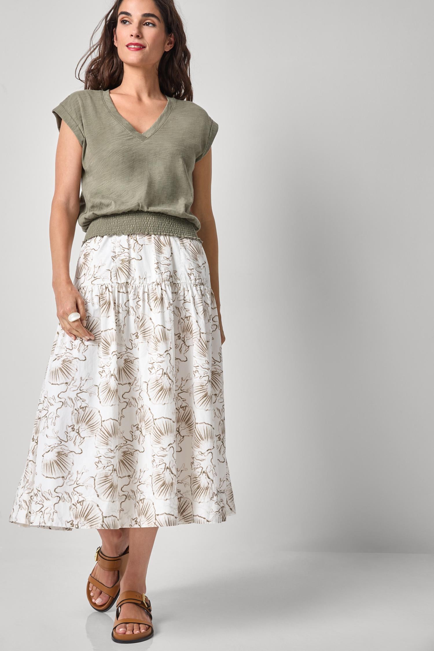 Smocked Hem V-Neck Womens Top Fern A3