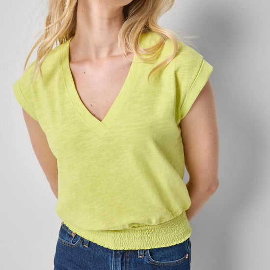 Smocked Hem V-Neck Womens Top Limeade A1