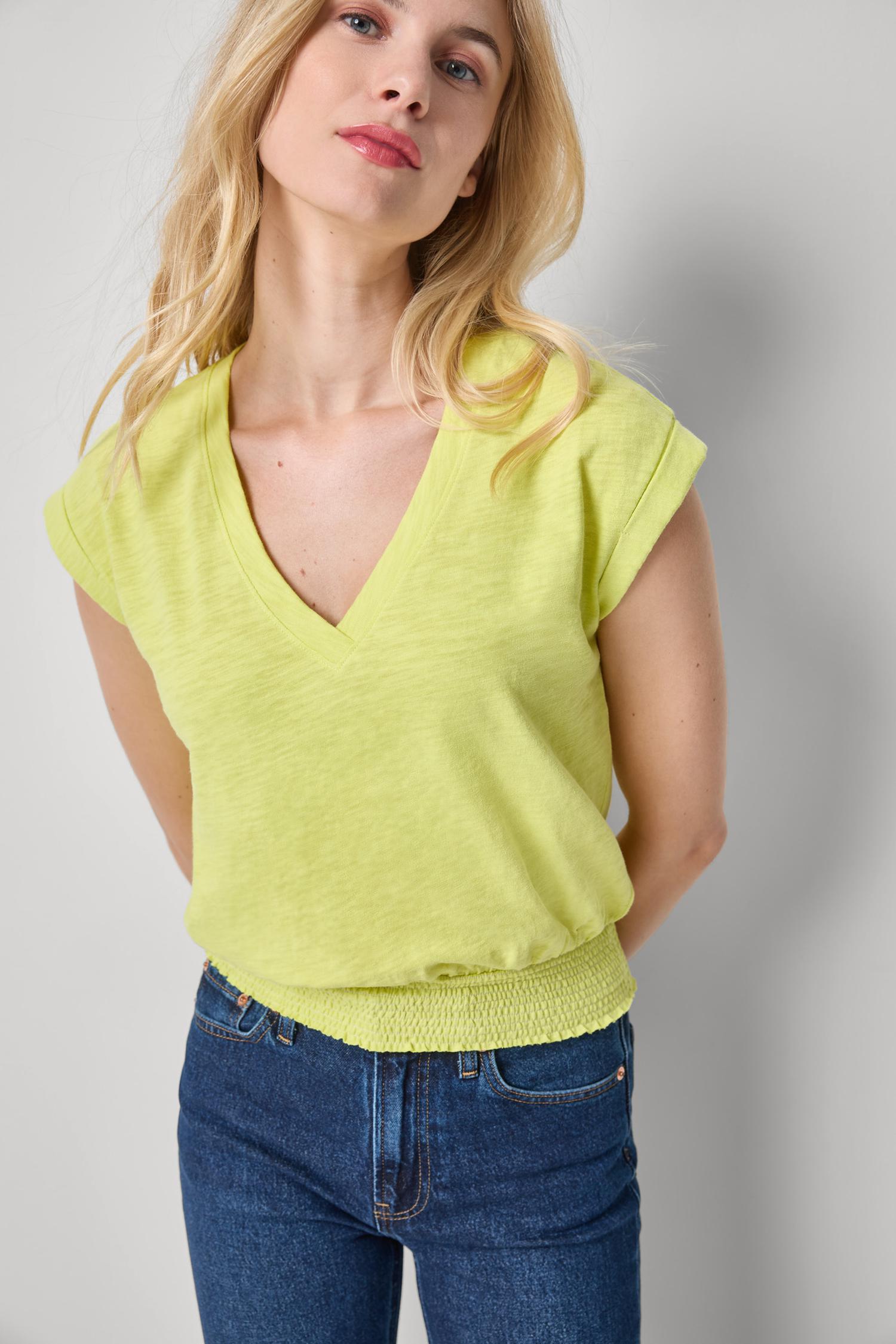 Smocked Hem V-Neck Womens Top Limeade A1