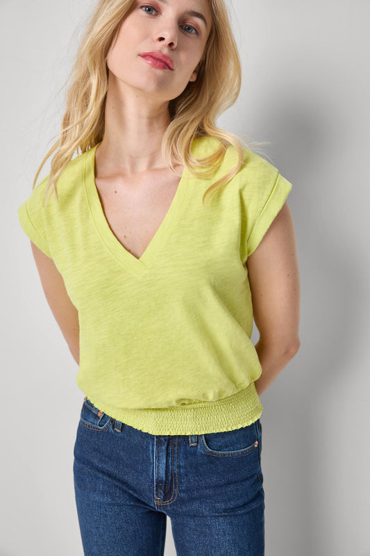 Smocked Hem V-Neck Womens Top Limeade A1
