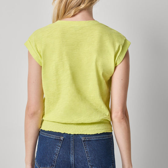 Smocked Hem V-Neck Womens Top Limeade A2