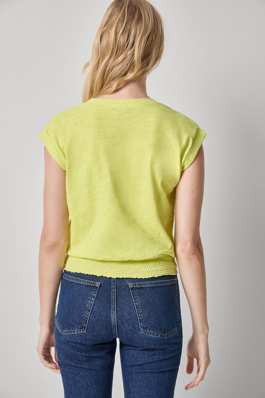 Smocked Hem V-Neck Womens Top Limeade A2