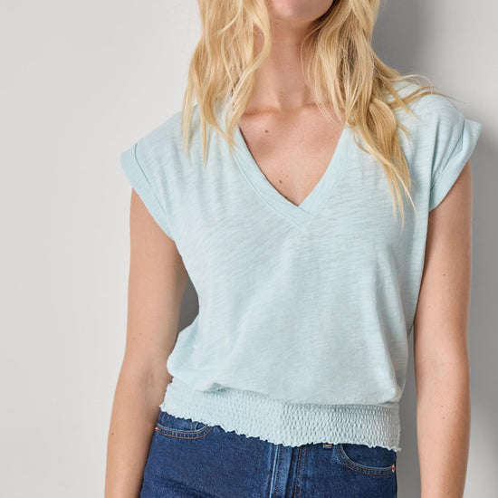 Smocked Hem V-Neck Womens Top Seabreeze A1
