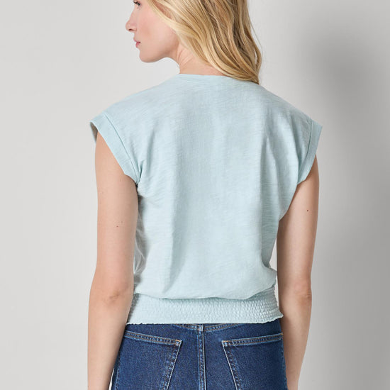 Smocked Hem V-Neck Womens Top Seabreeze A2