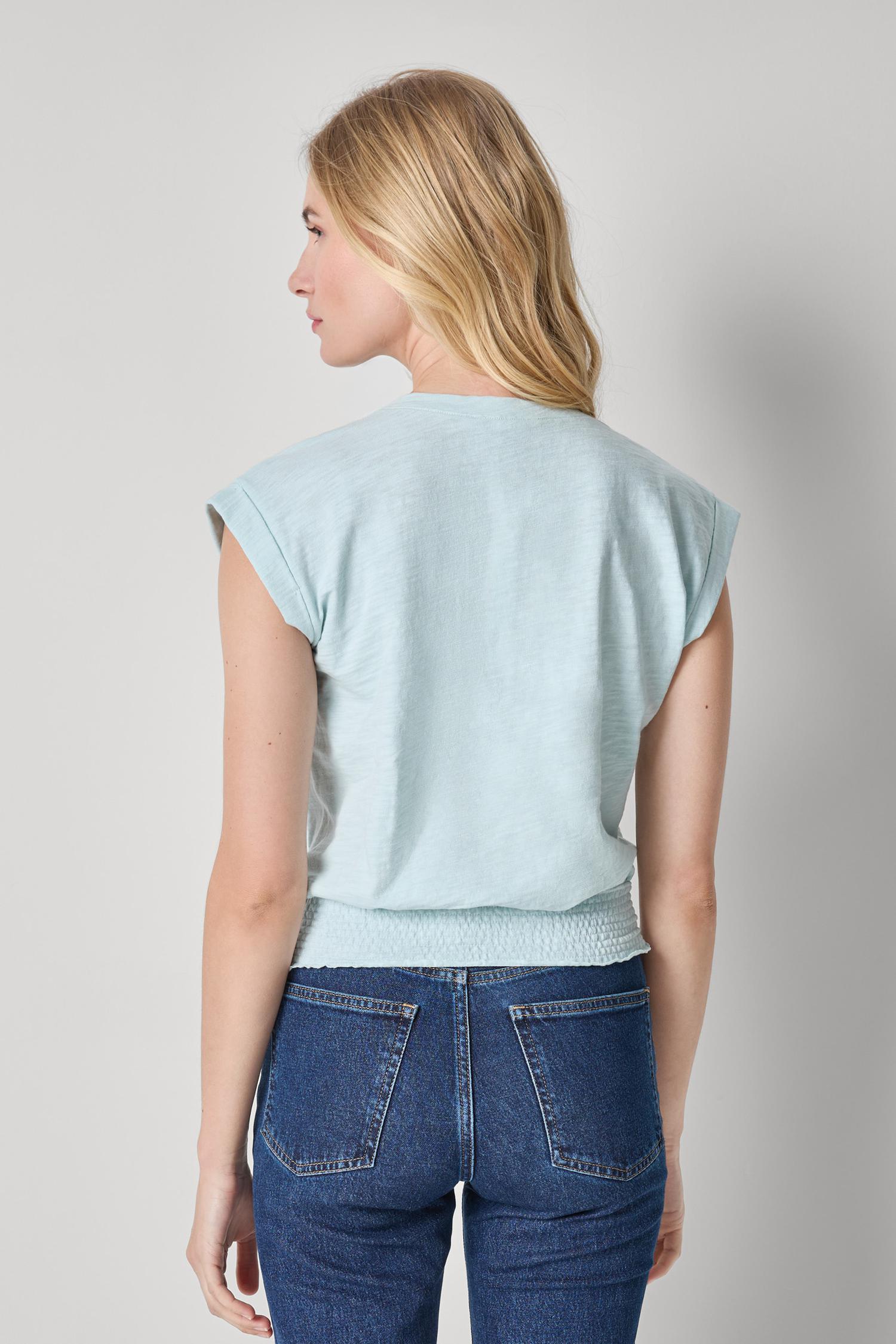 Smocked Hem V-Neck Womens Top Seabreeze A2