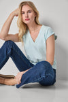 Smocked Hem V-Neck Womens Top Seabreeze A3