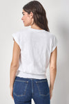Smocked Hem V-Neck Womens Top White A2
