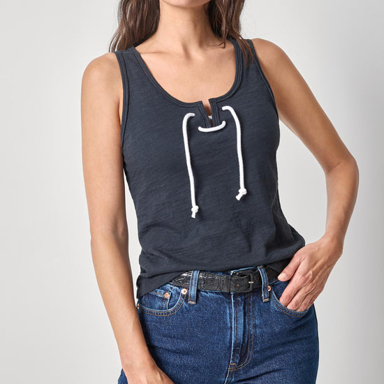 Lace Up Tank Womens Top Black A1