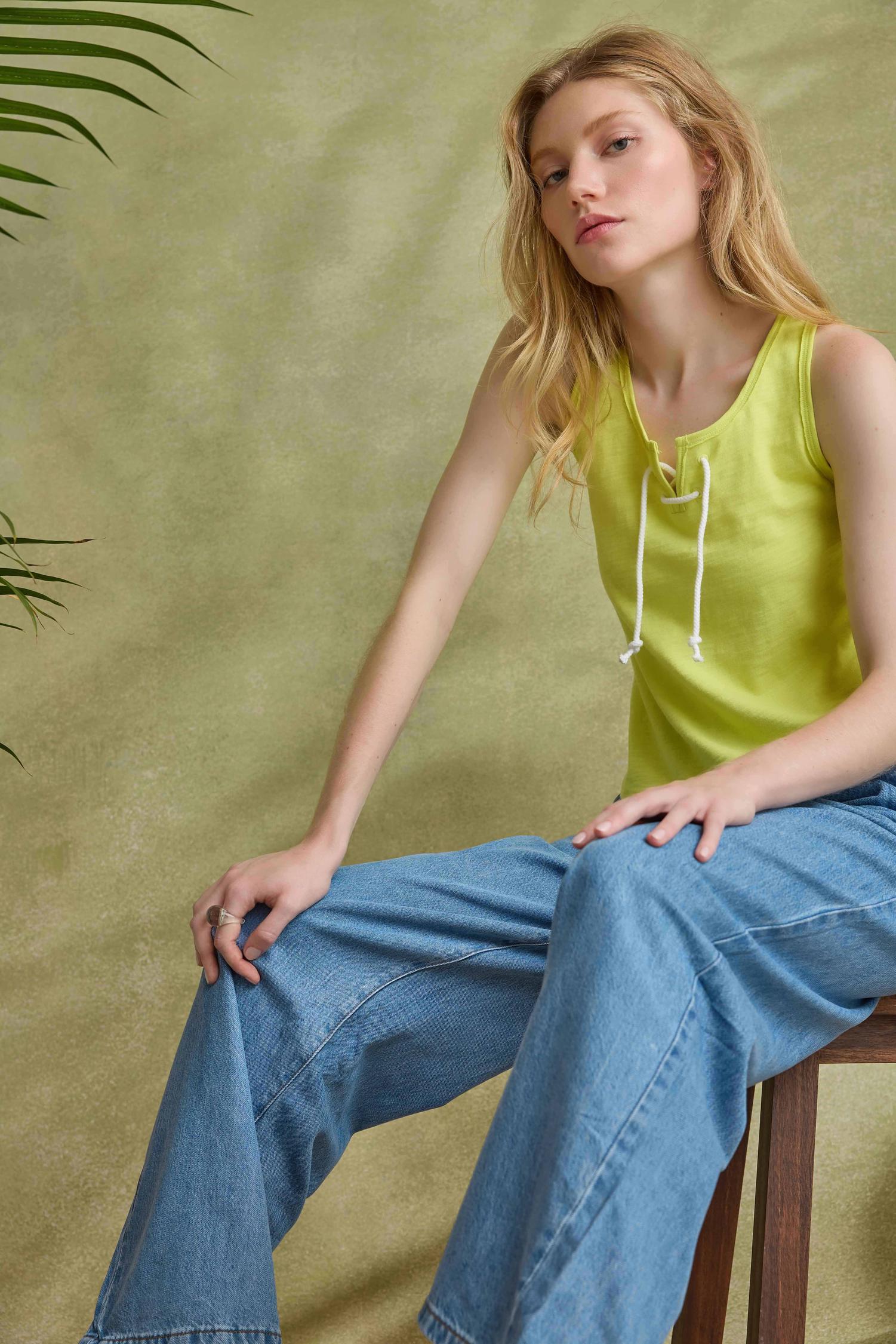 Lace Up Tank Womens Top Limeade C1