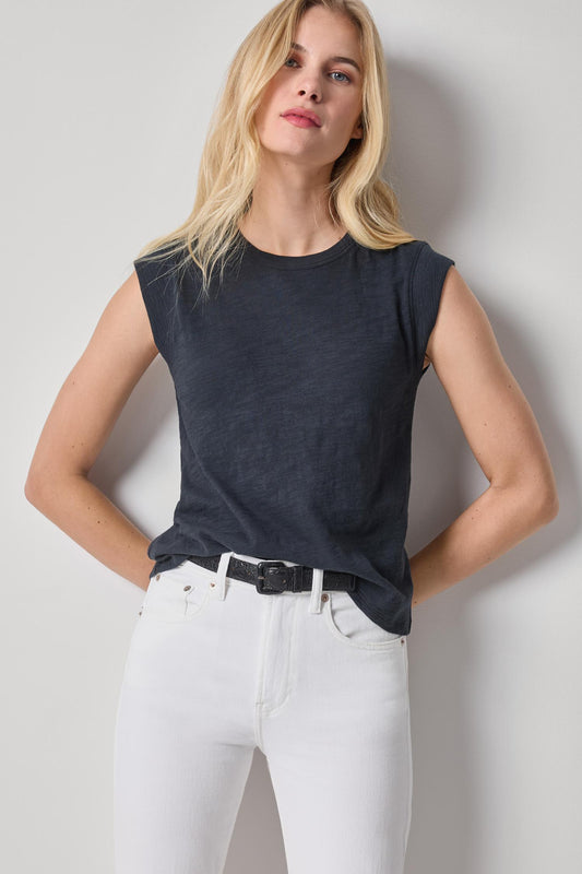 Cap Sleeve Crew Womens Top Black A1