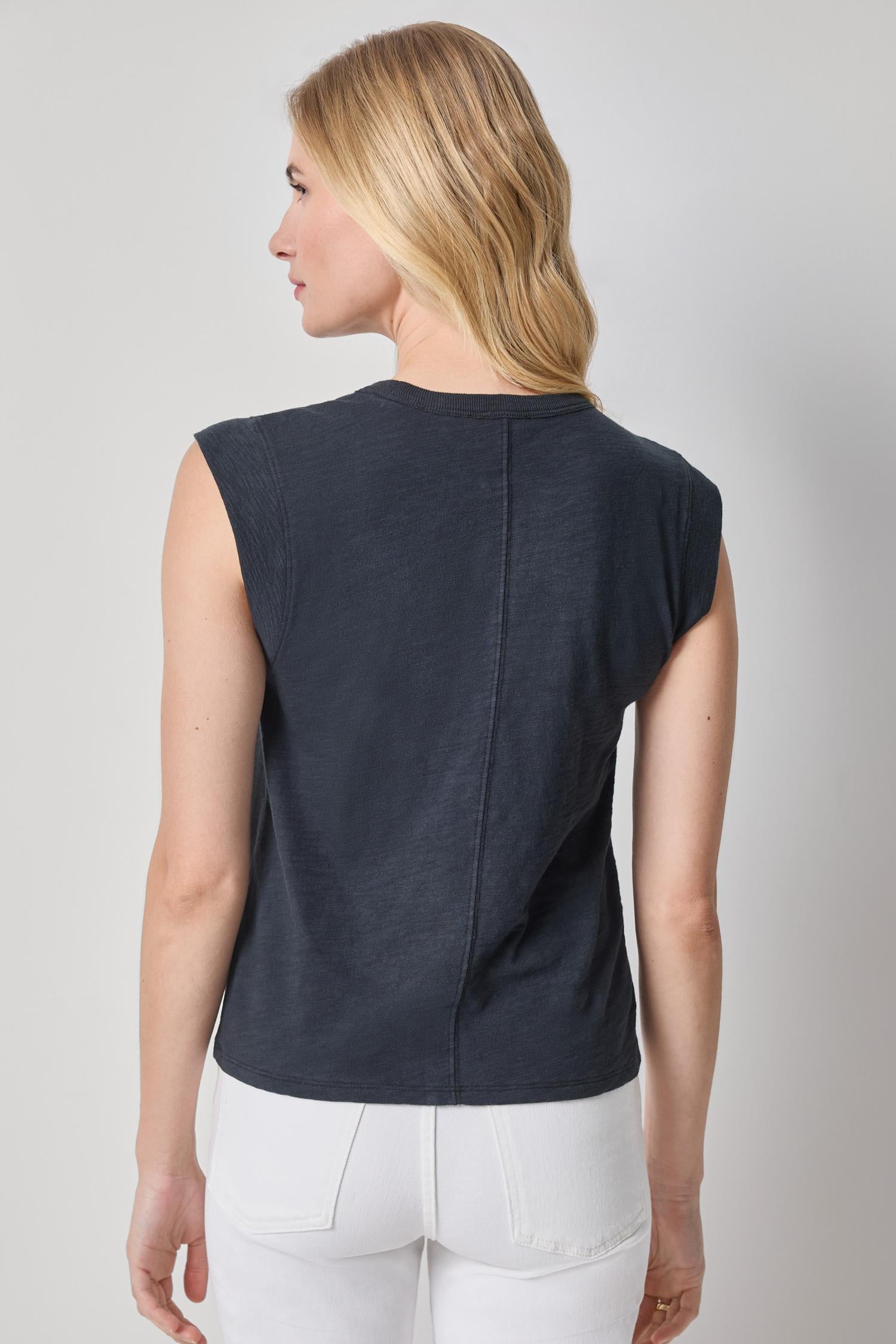 Cap Sleeve Crew Womens Top Black A2