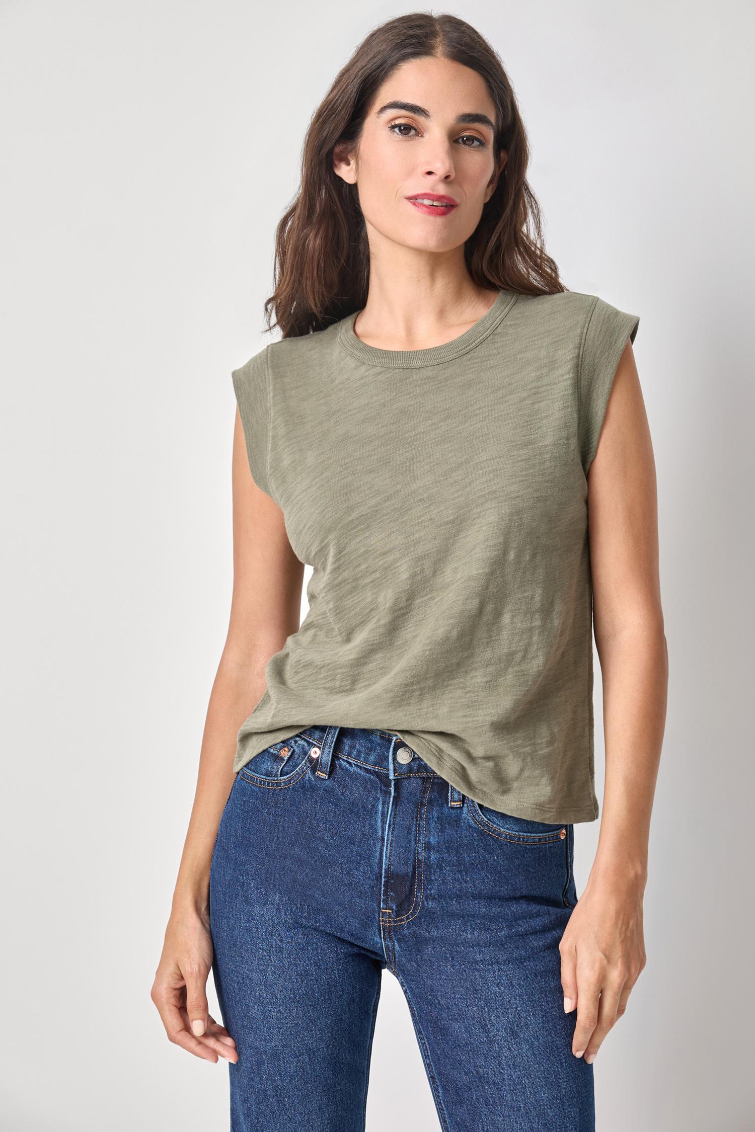 Cap Sleeve Crew Womens Top Fern A1