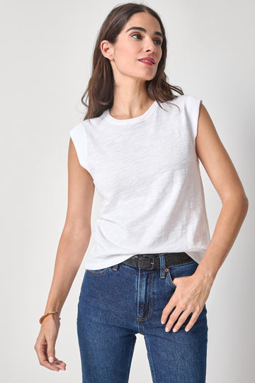 Cap Sleeve Crew Womens Top White A1