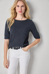 Cuffed Sleeve Boatneck Womens Top Black A1