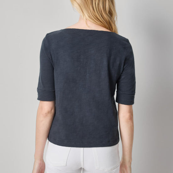 Cuffed Sleeve Boatneck Womens Top Black A2