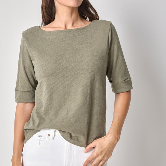 Cuffed Sleeve Boatneck Womens Top Fern A1