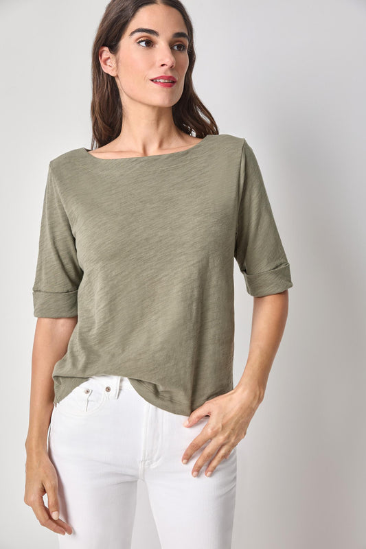 Cuffed Sleeve Boatneck Womens Top Fern A1