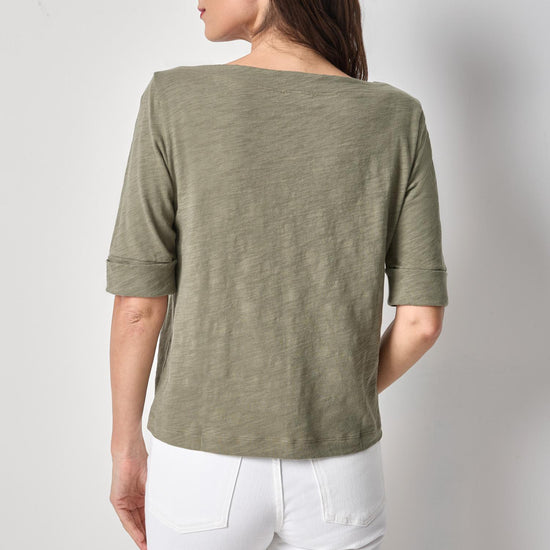 Cuffed Sleeve Boatneck Womens Top Fern A2