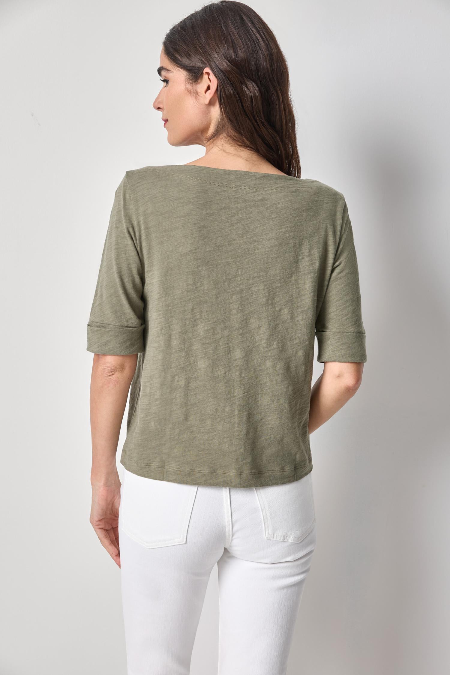 Cuffed Sleeve Boatneck Womens Top Fern A2