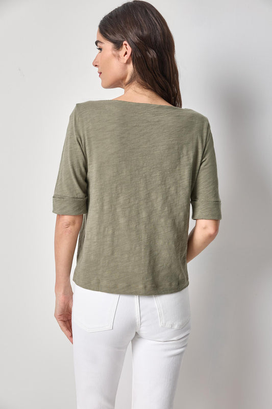 Cuffed Sleeve Boatneck Womens Top Fern A2