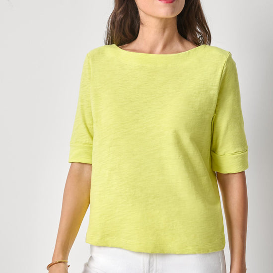 Cuffed Sleeve Boatneck Womens Top Limeade A1
